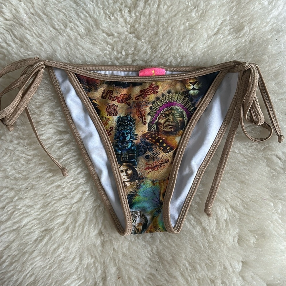 Babalu Native American print string bikini bottoms size M